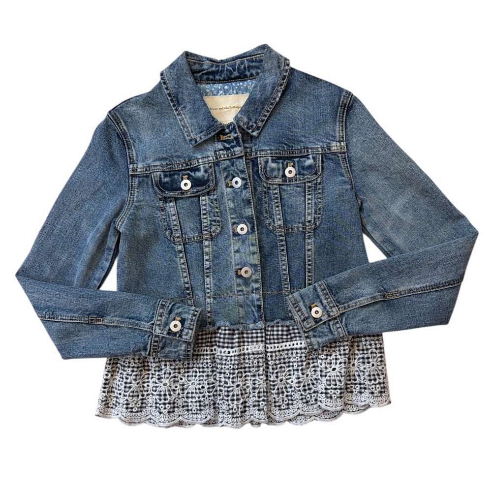 Pilcro and the Letterpress Gingham Eyelet Peplum Hem Denim Jacket